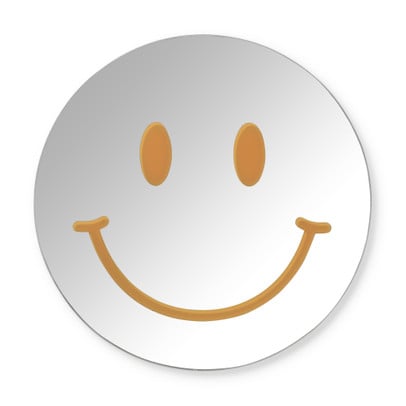 Spiegel smiley - zilverkleurig/oranje - ø30 cm